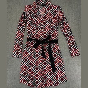 INC International Concepts Geometric Dress Buttons Collared V-Neck Long Sleeve‎